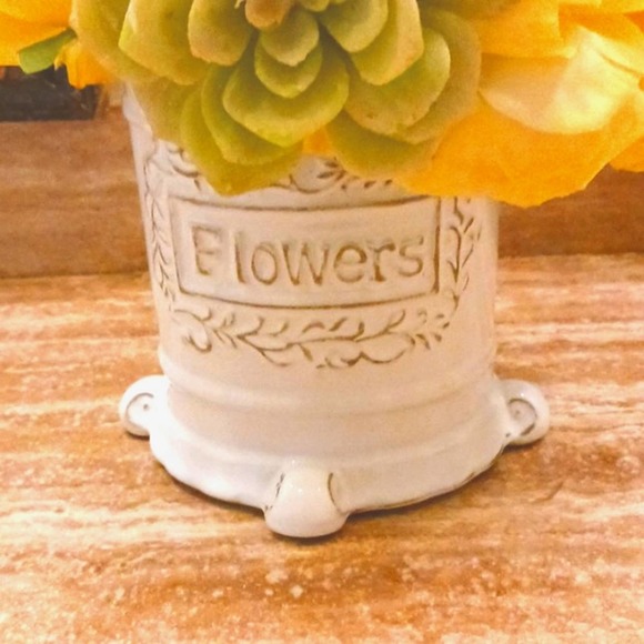 Luxury Home Decor Silk Roses & Aeoniums in White Base Floral Arrangement - Picture 5 of 14